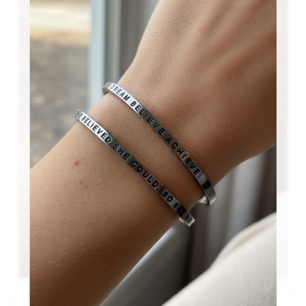 MantraBand Bracelets Inspirational Silver Cuff Bracelet Set